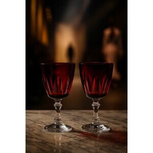 Set of 2 Vintage Cristal D’Arques Ruby Red Wine Glasses – France